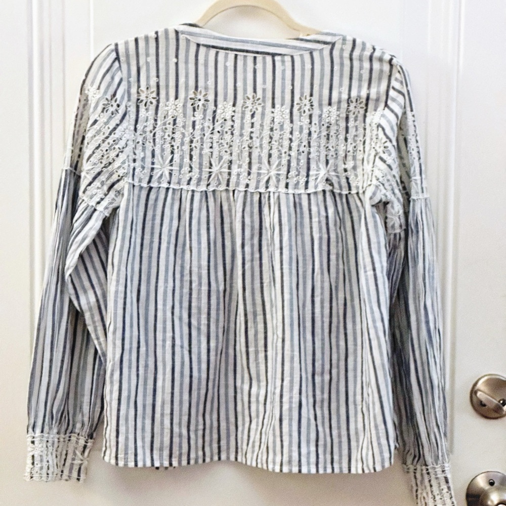 LoveShackFancy Peasant Blouse Striped w/ Pompoms XS - Picture 7 of 11